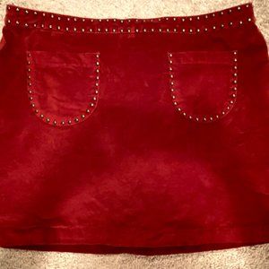 Burgundy Red Velvet Studded Mini Skirt
